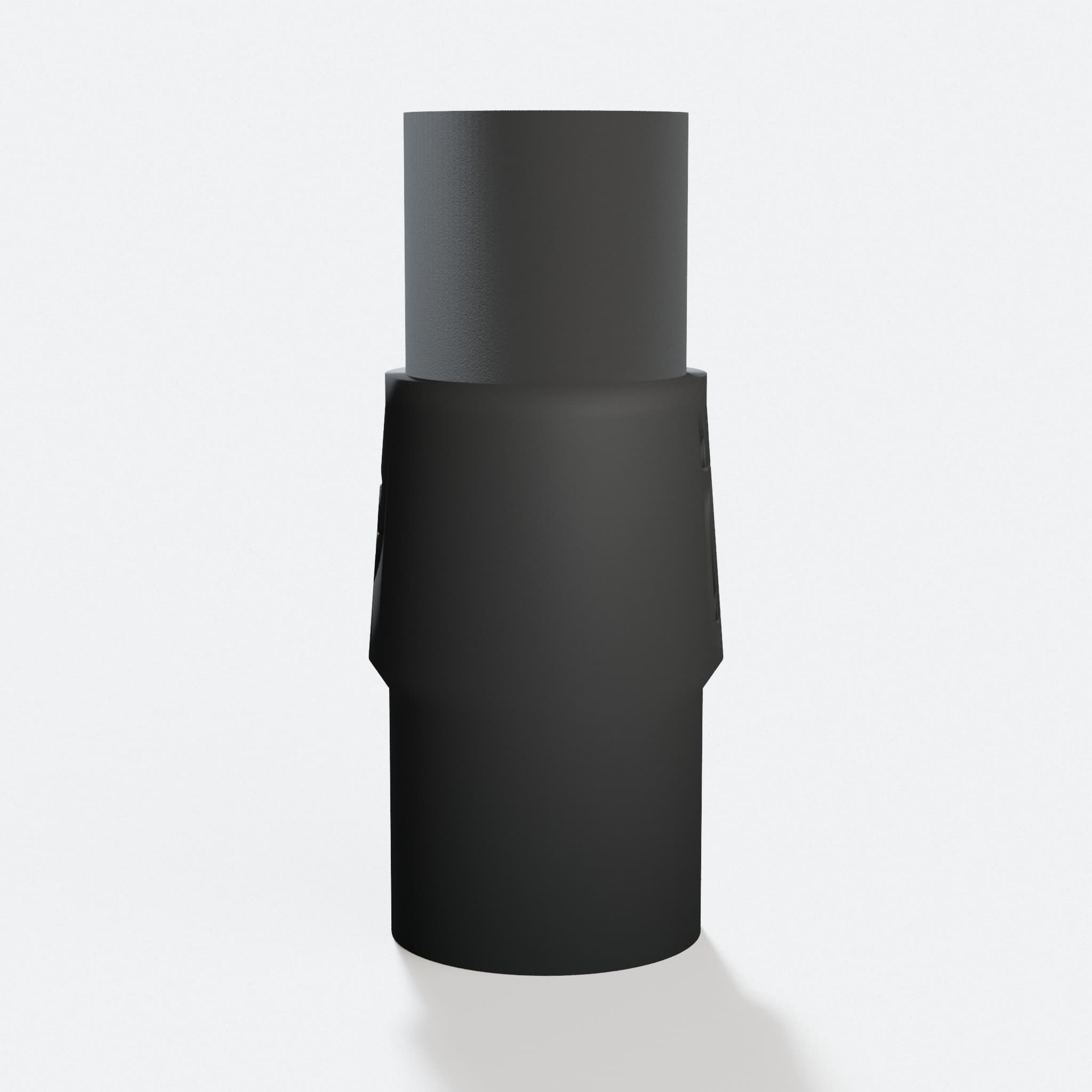 Angled view of the Bosch ROS20VSK adapter with a 31.75 mm 1.25" Duct end