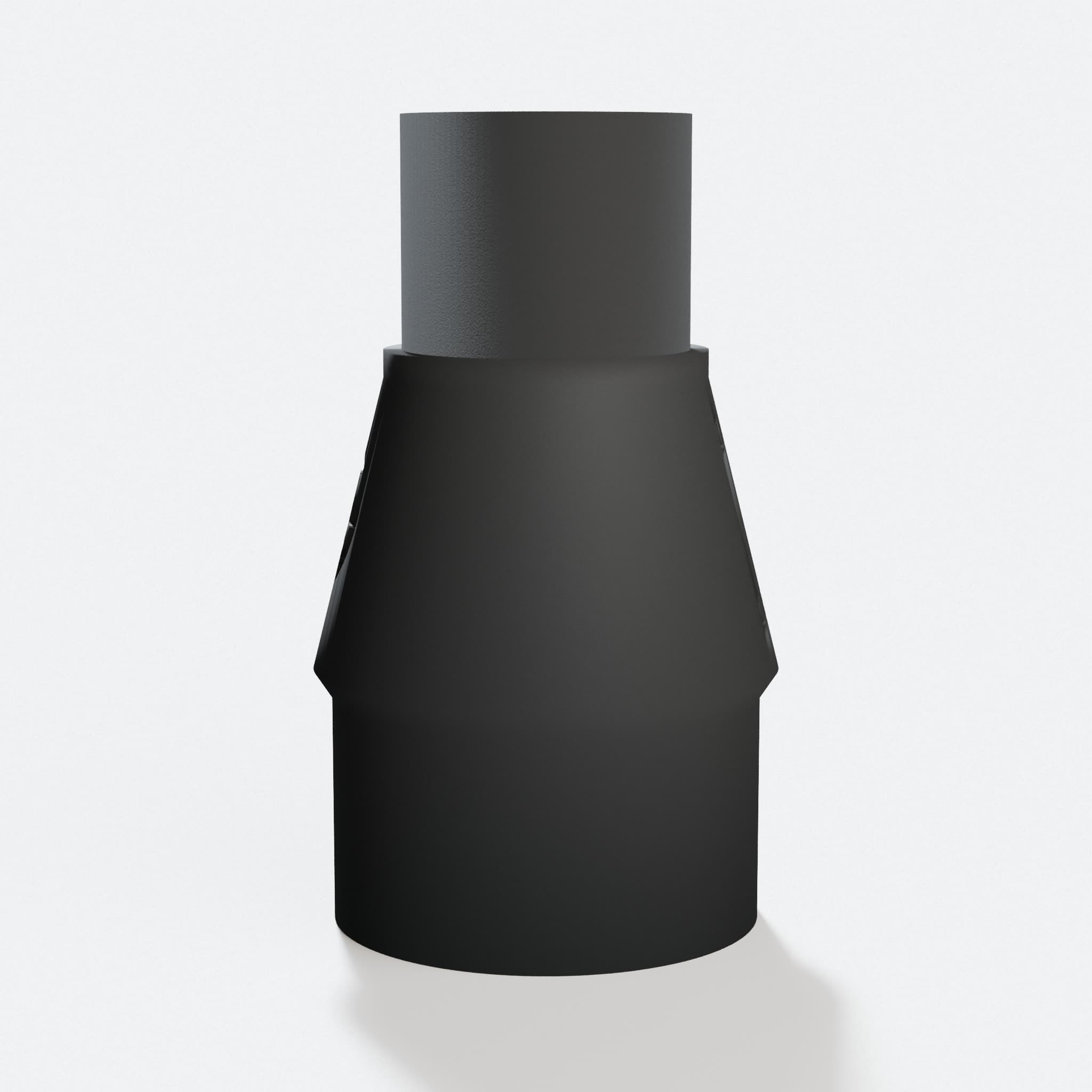 Angled view of the Porter-Cable PCC761B adapter with a 47.6 mm M18 6G Vac end
