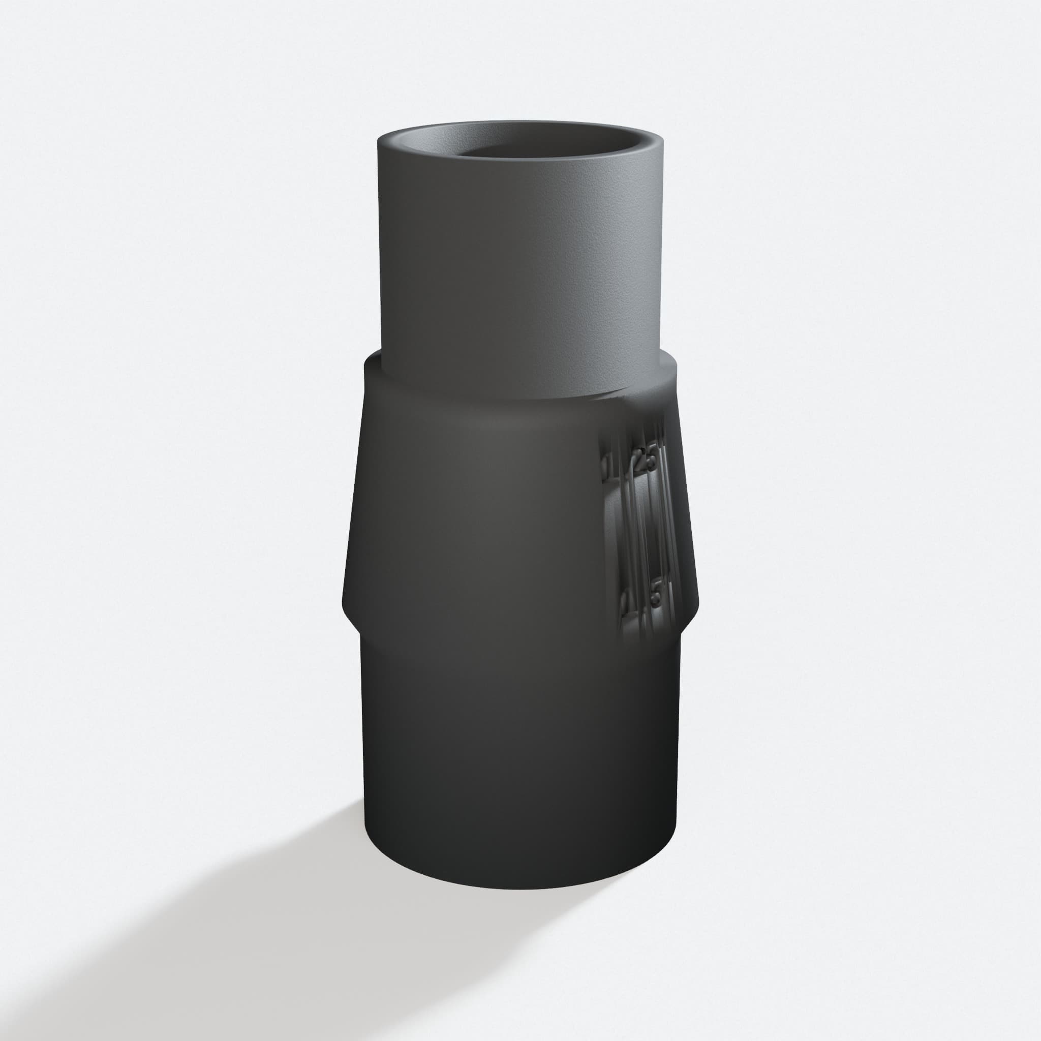 Three quarter turn view of the 3386-01 to 1.25" Duct adapter