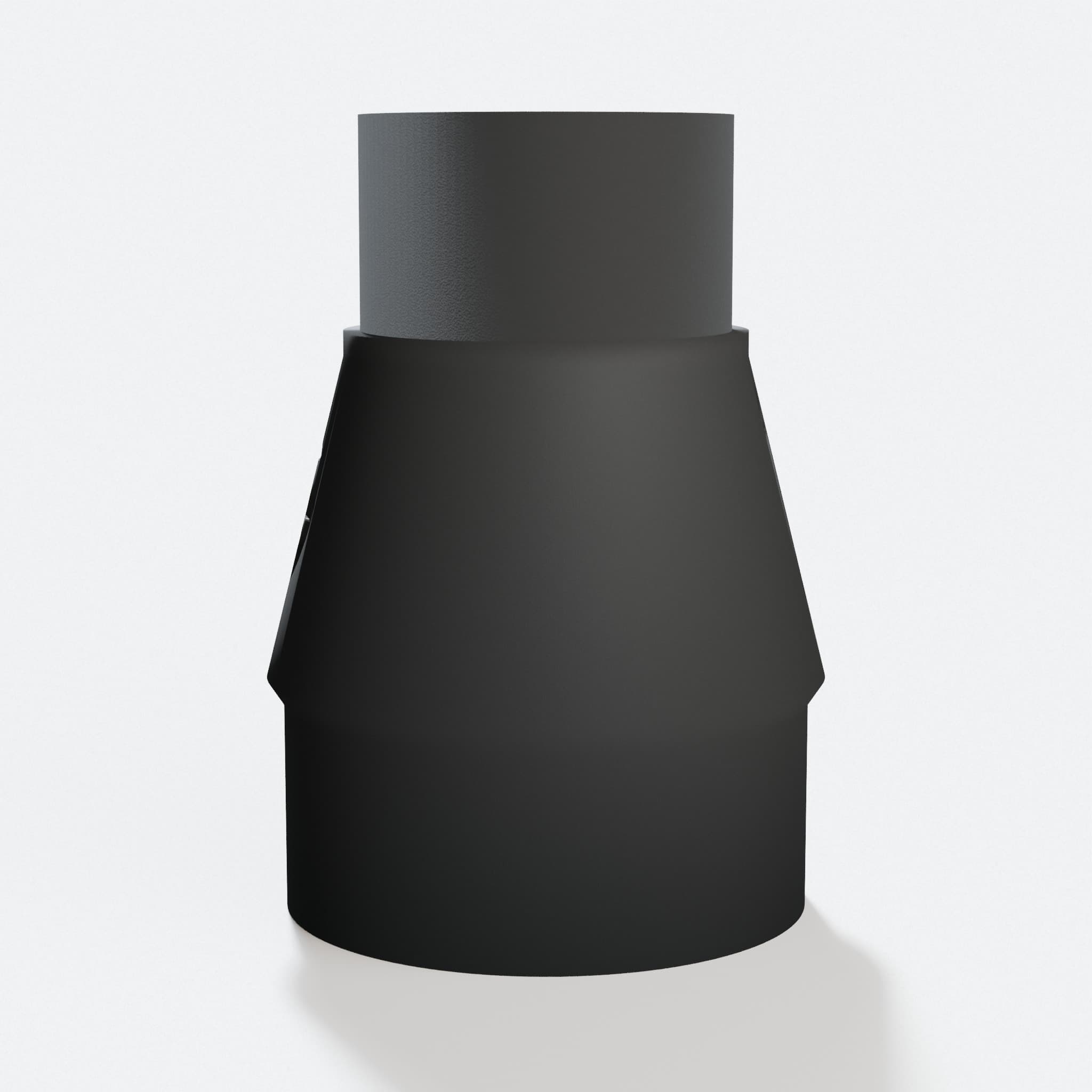 Angled view of the Bosch GCM12SD adapter with a 63.5 mm 2.5" Duct end