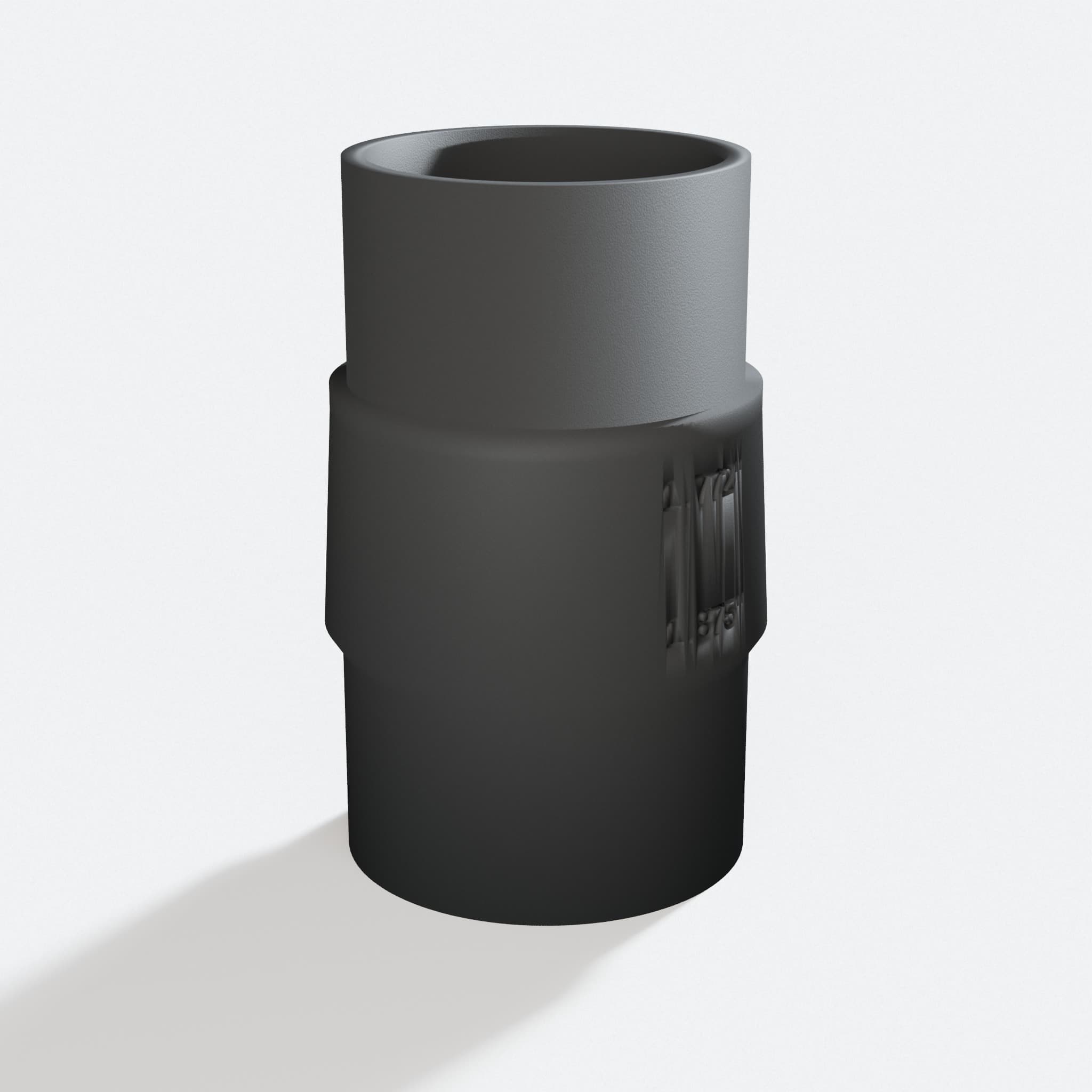 Three quarter turn view of the DKP180 to M18 6G Vac adapter