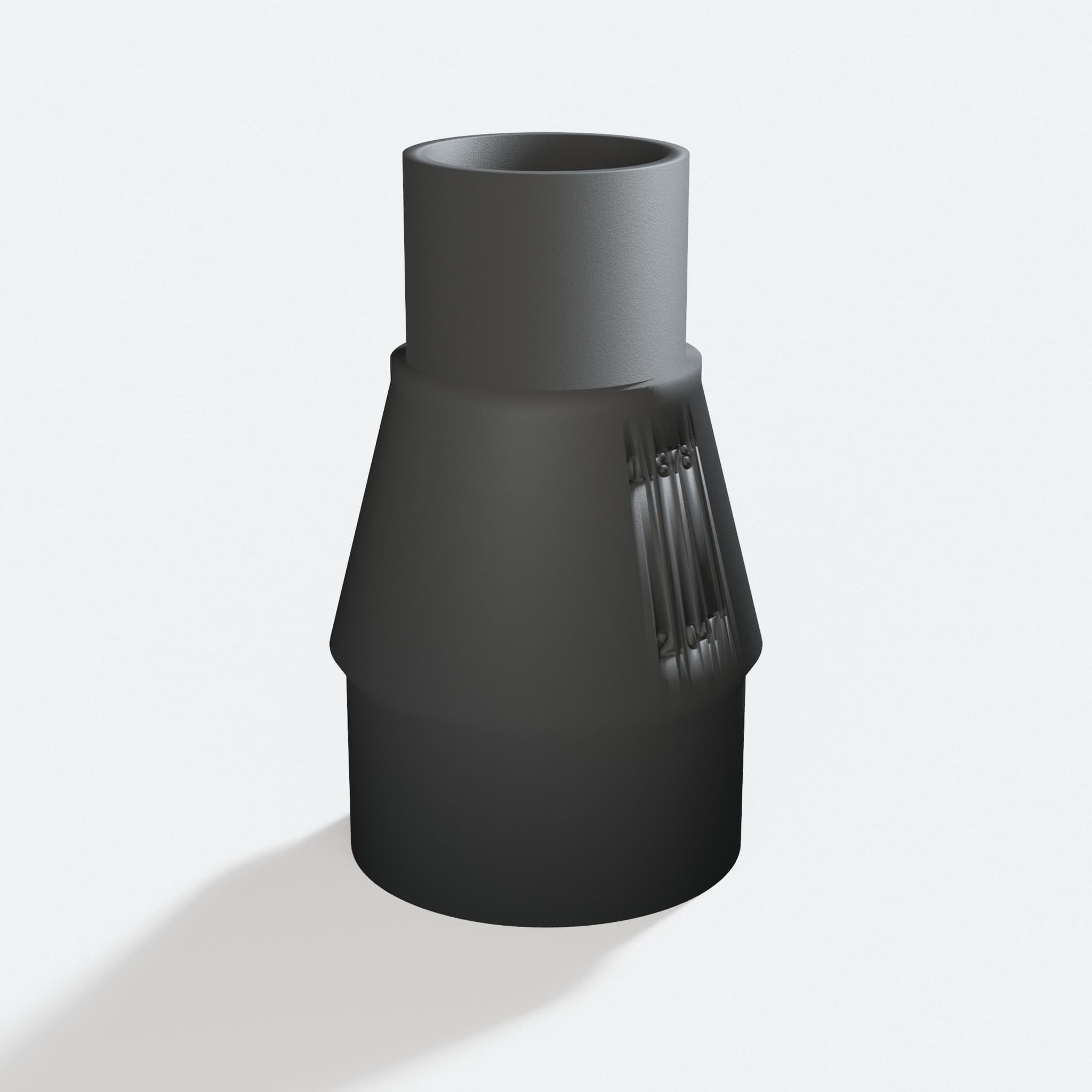Three quarter turn view of the SM3055LW to Bosch GAS18V-10L adapter