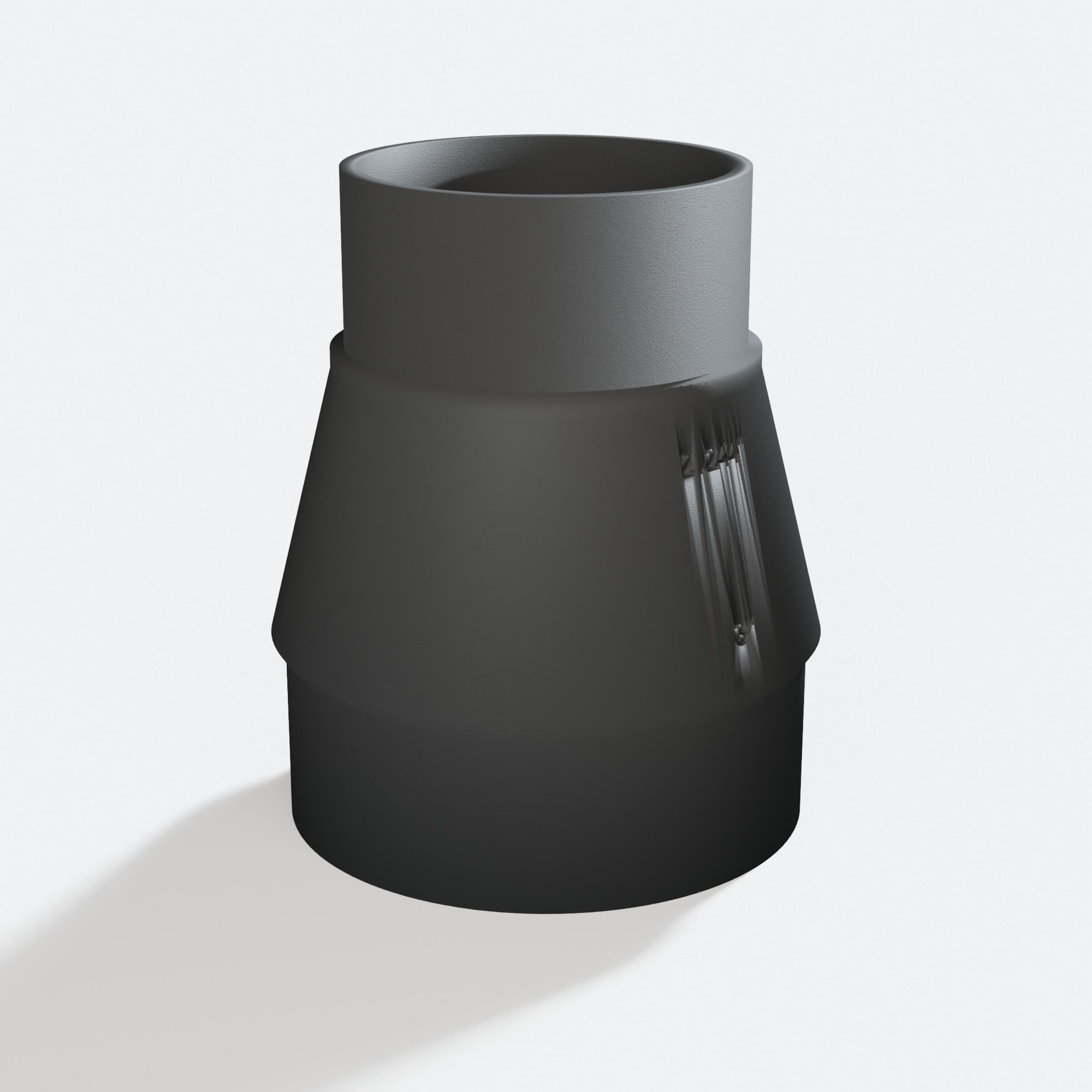 Three quarter turn view of the SPT99 to 3" Duct adapter