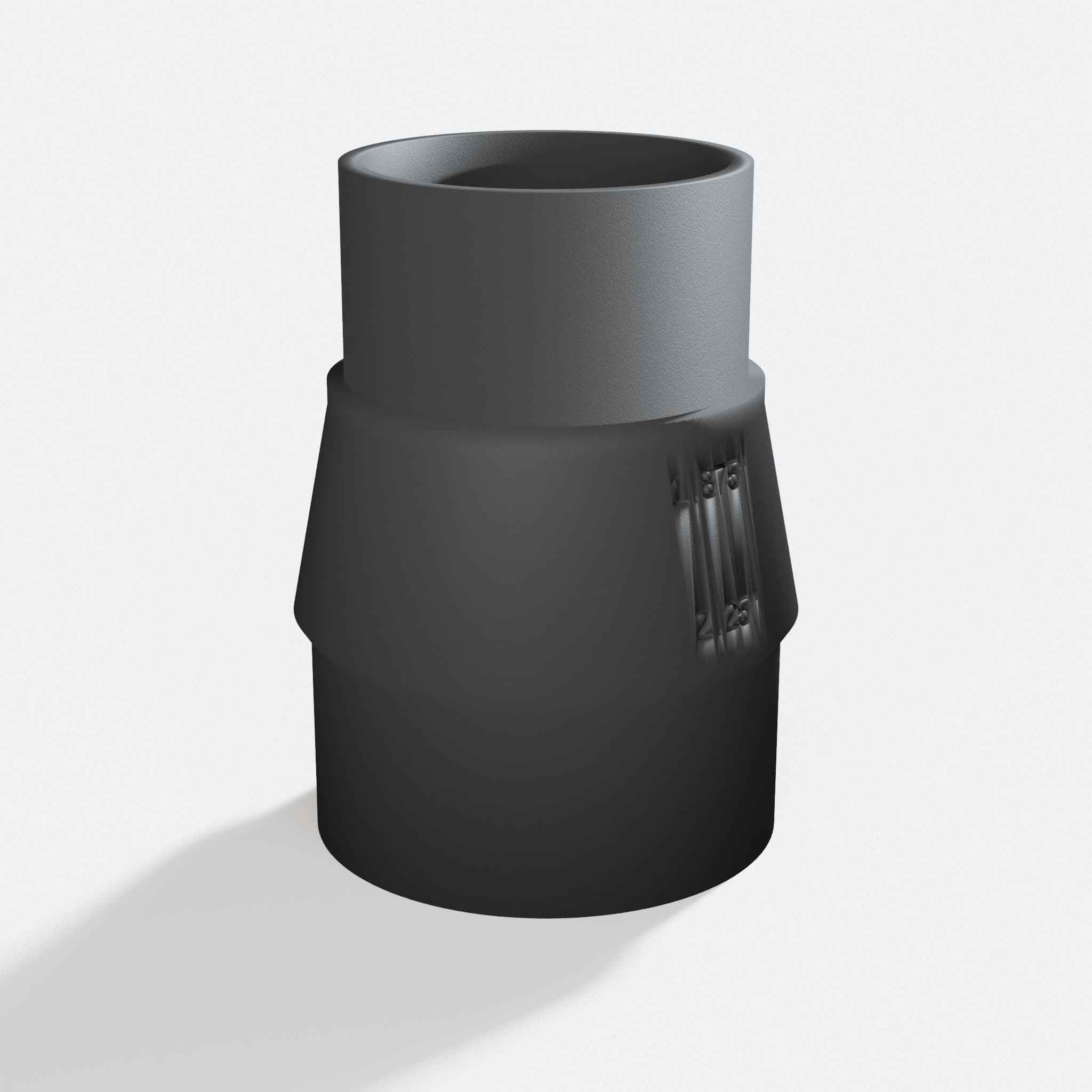 Three quarter turn view of the RTS23 to 1.875" Duct adapter