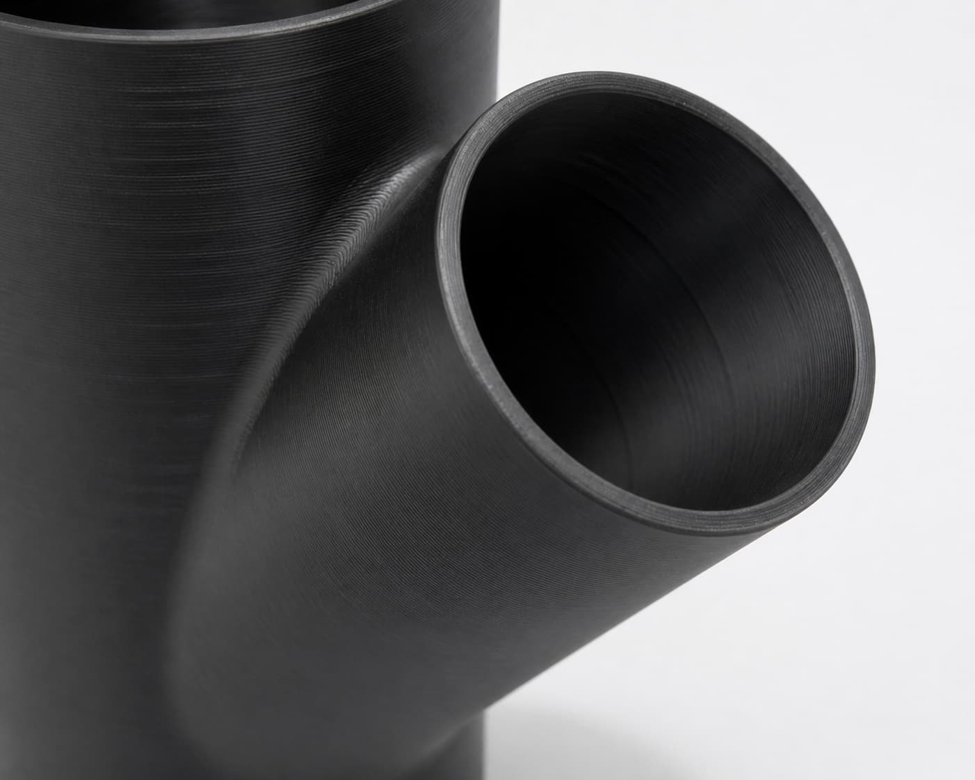 3-1/2 inch to 2-1/4 inch Wye Splitter - 3D Printed Dust Collection Fitting, close view of the printed surface