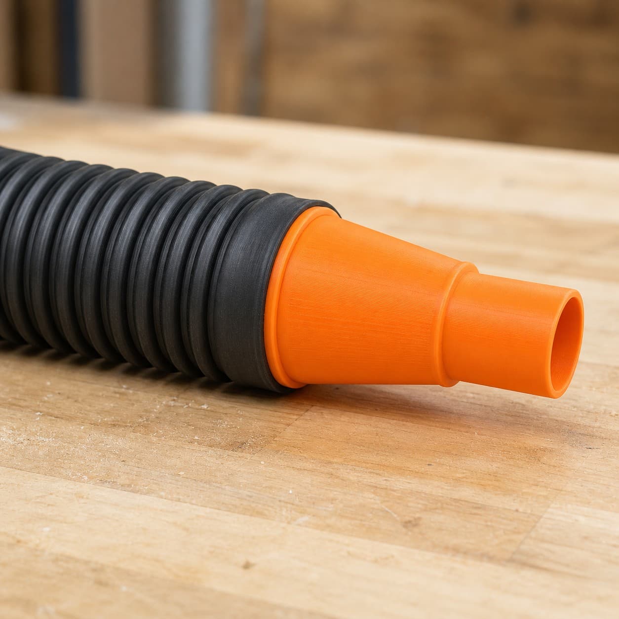 The BO5041 dust adapter connected to a plain shop vac hose