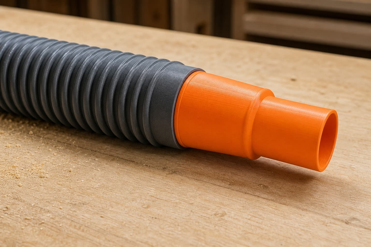 The Origin dust adapter connected to a plain shop vac hose