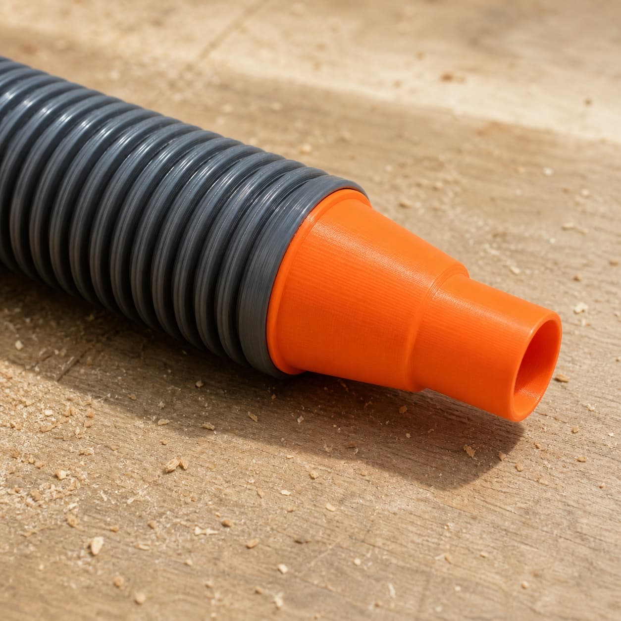 The 577017 dust adapter connected to a plain shop vac hose