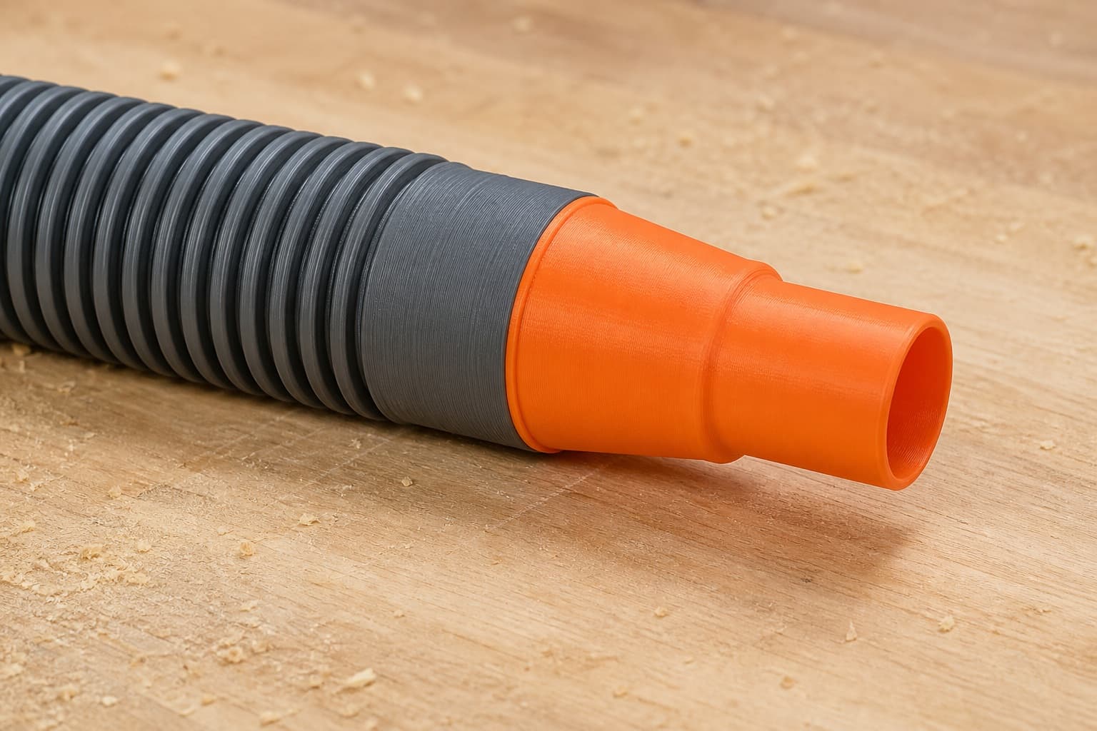 The Origin dust adapter connected to a plain shop vac hose