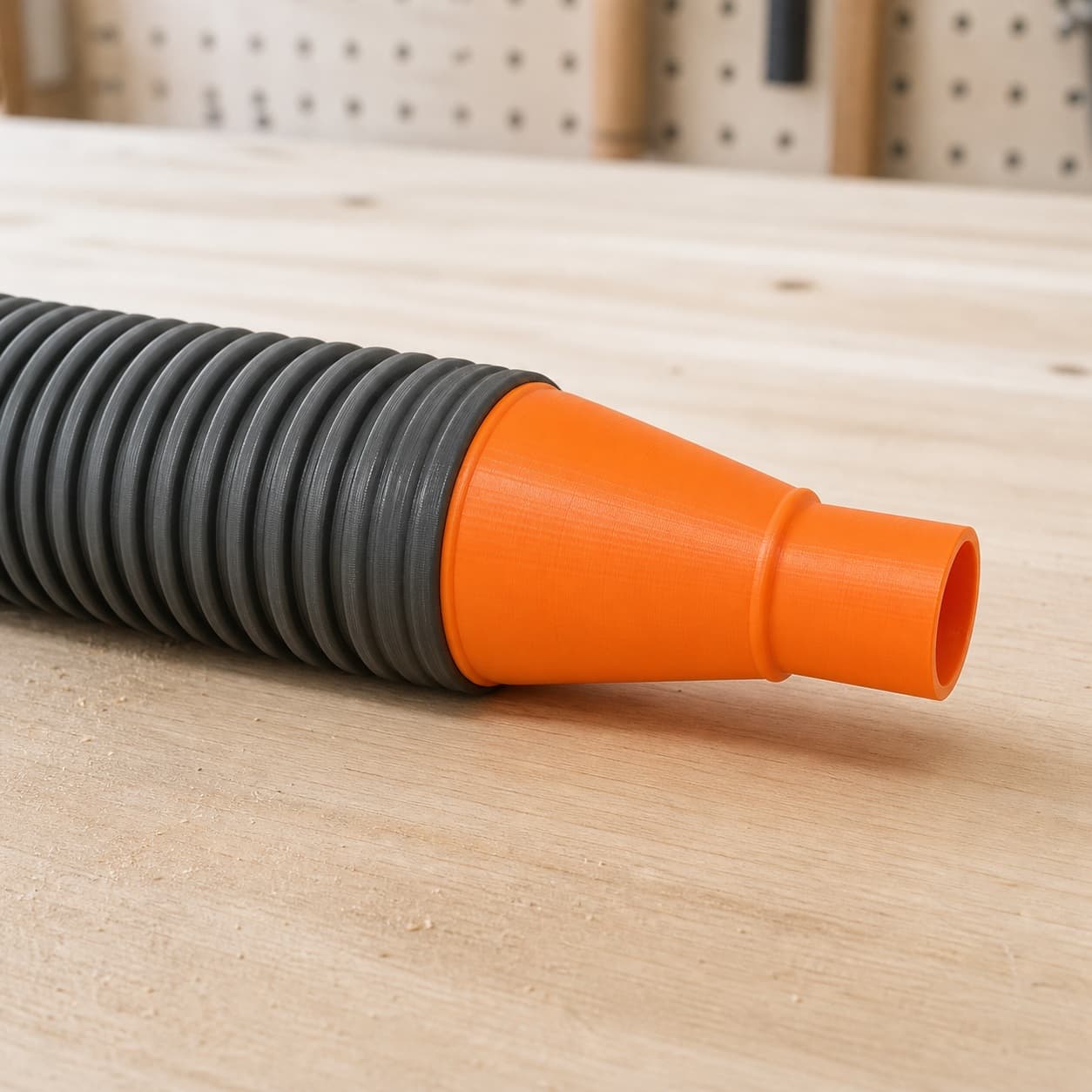 The ROS20VSK dust adapter connected to a plain shop vac hose