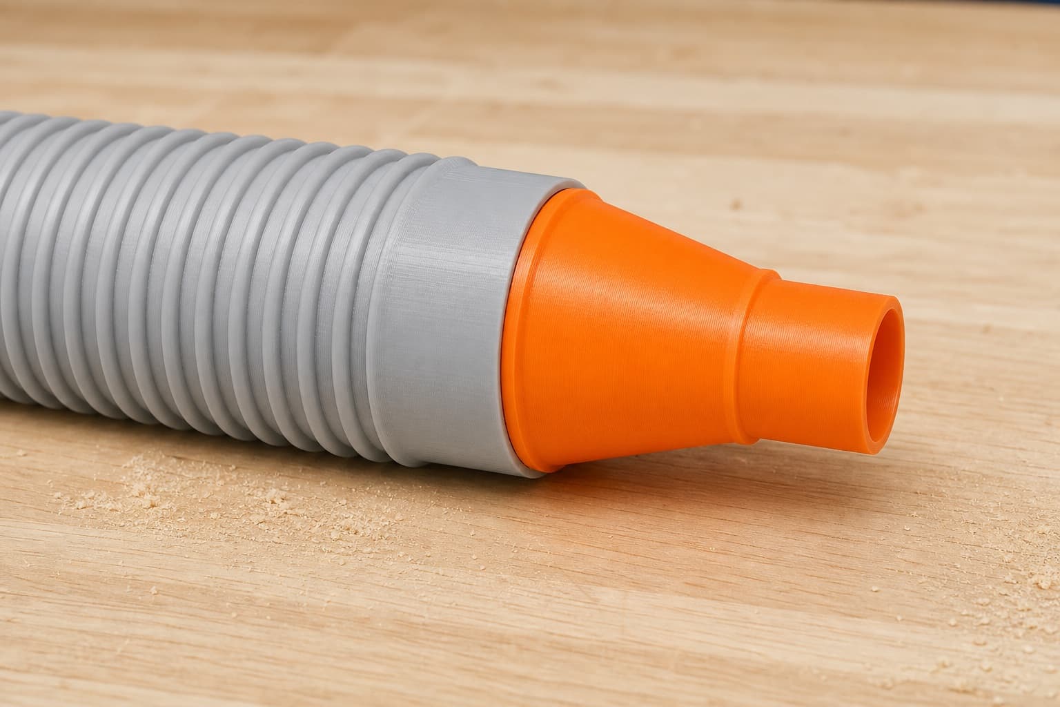 The DCS355B dust adapter connected to a plain shop vac hose