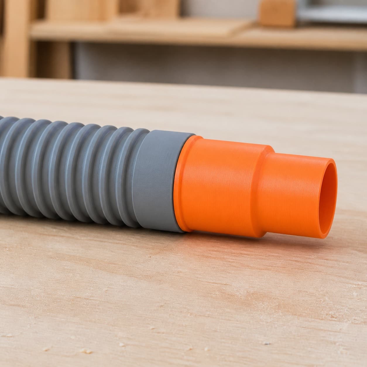 The DRT50 dust adapter connected to a plain shop vac hose