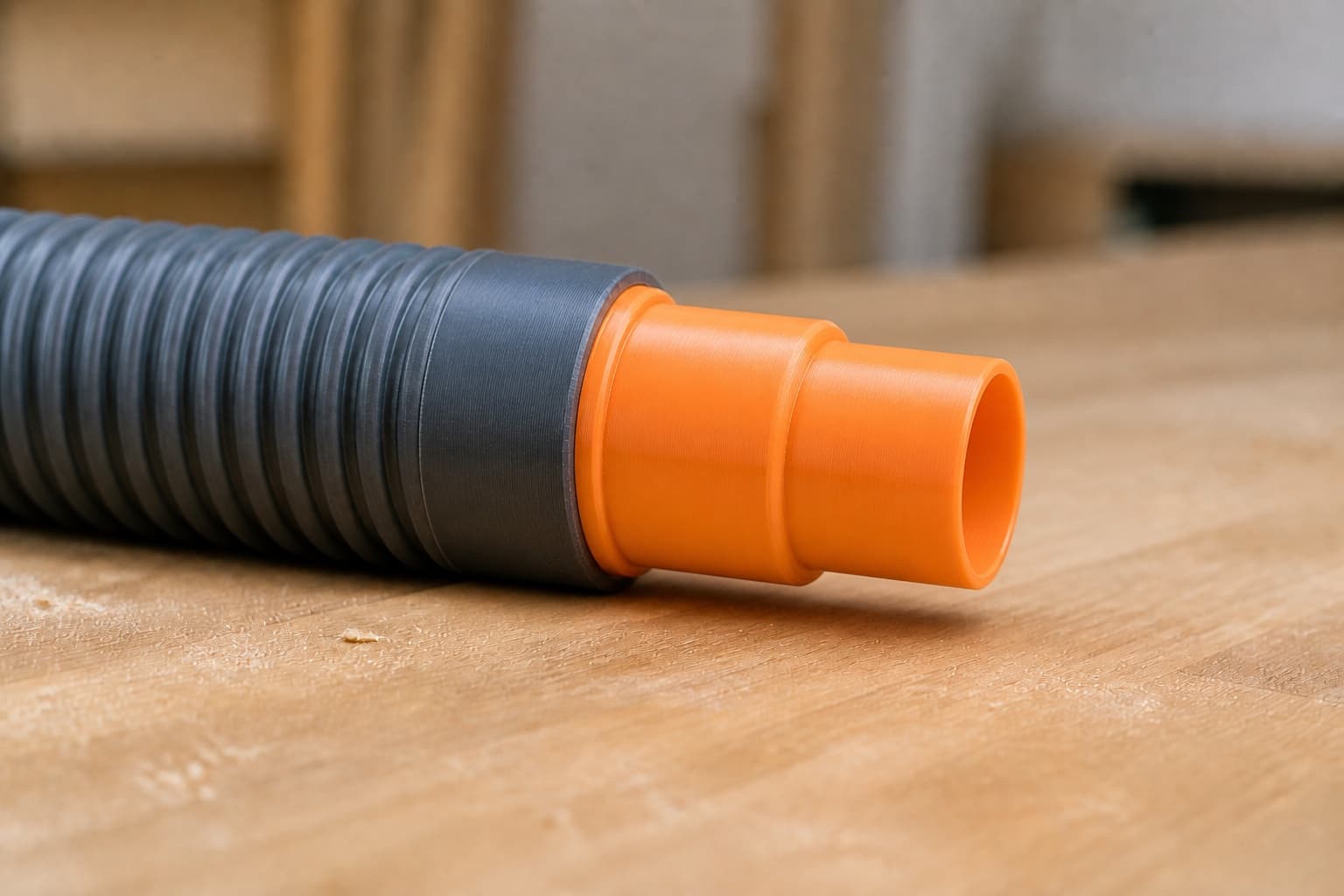 The GET75 dust adapter connected to a plain shop vac hose