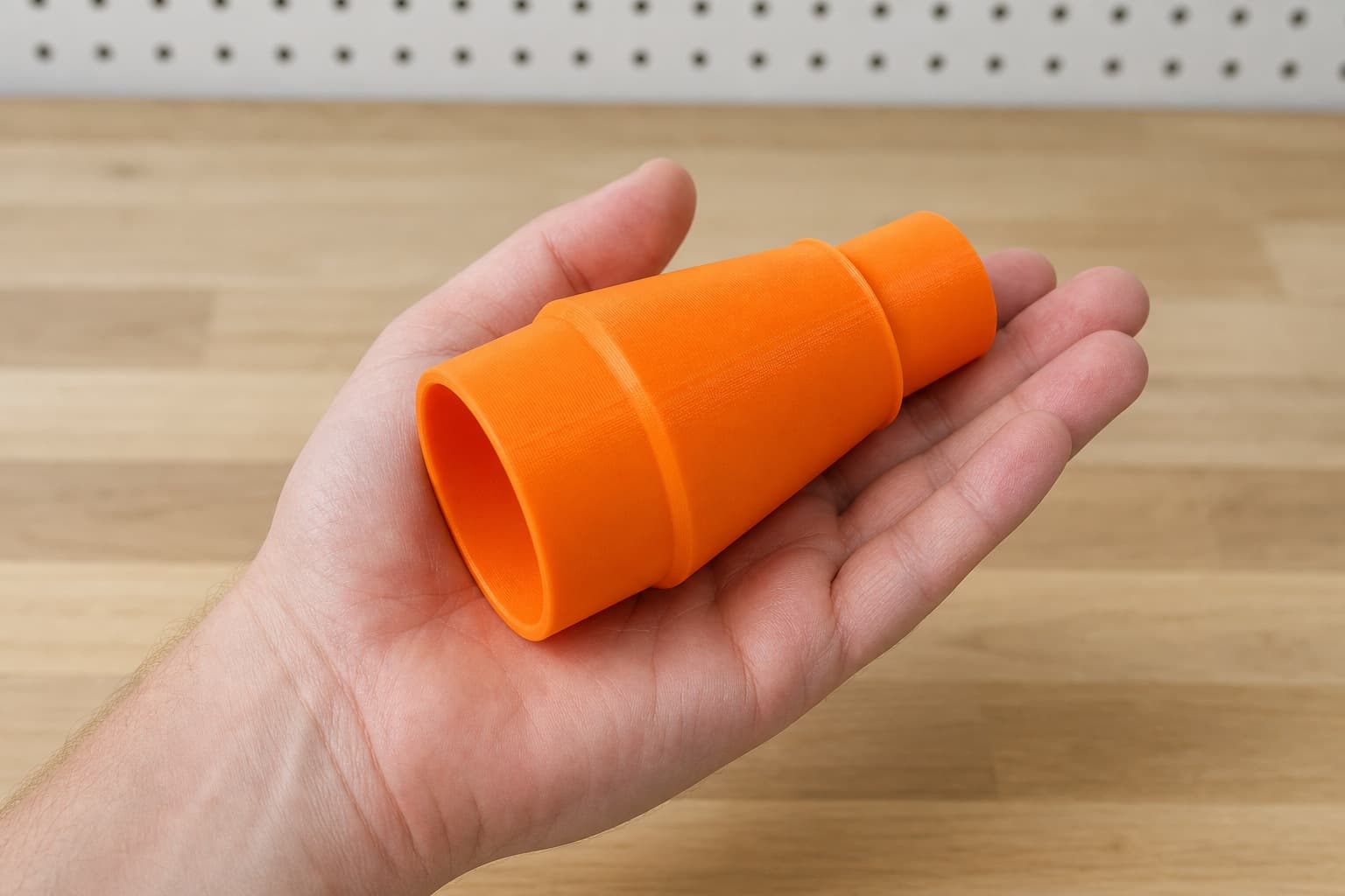 The SCT 60-22 to 2.25" Duct dust adapter held in one hand to show its size