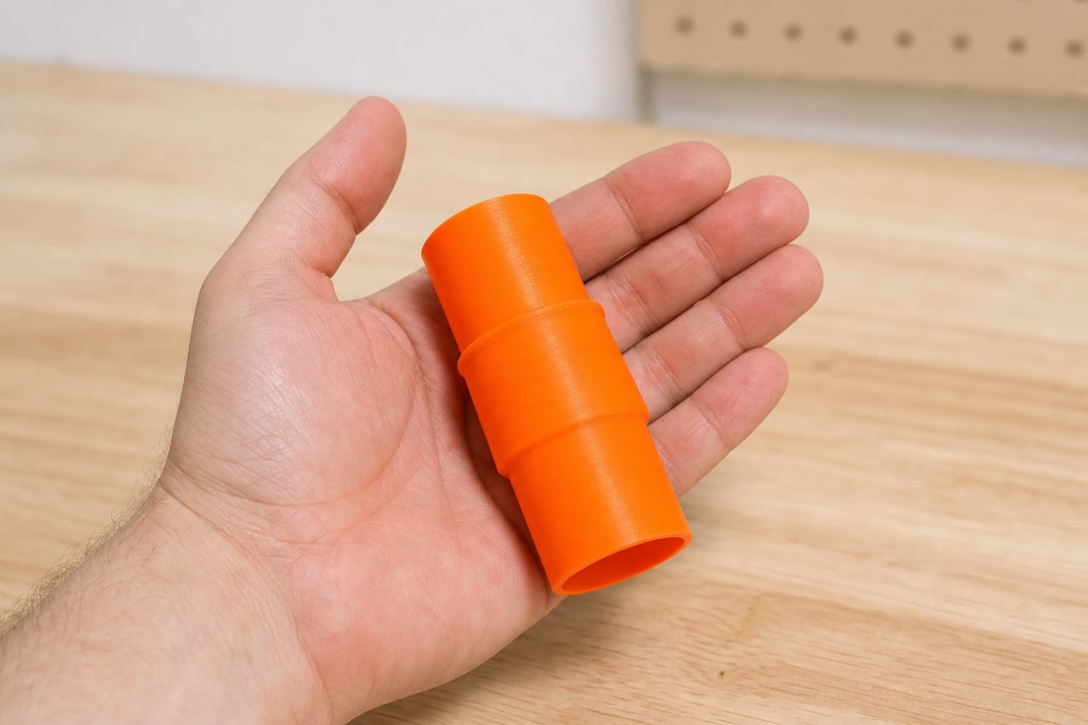 The XSH06Z to 1.25" Duct dust adapter held in one hand to show its size