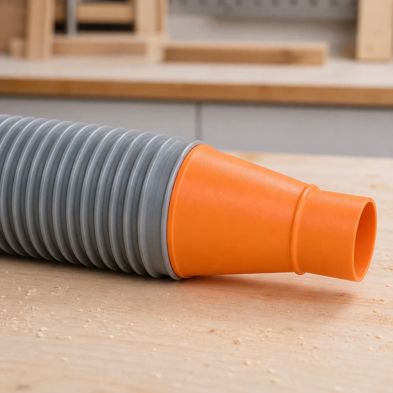 The R8606B dust adapter connected to a plain shop vac hose
