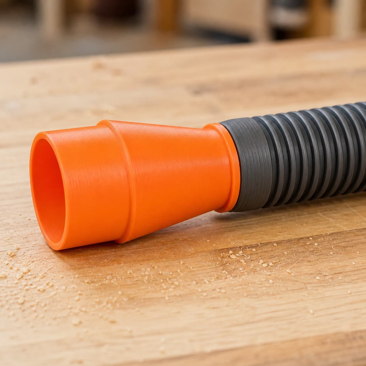 The CMXETAX dust adapter connected to a plain shop vac hose
