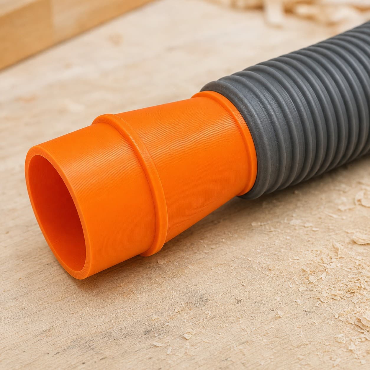 The CMXETAX dust adapter connected to a plain shop vac hose