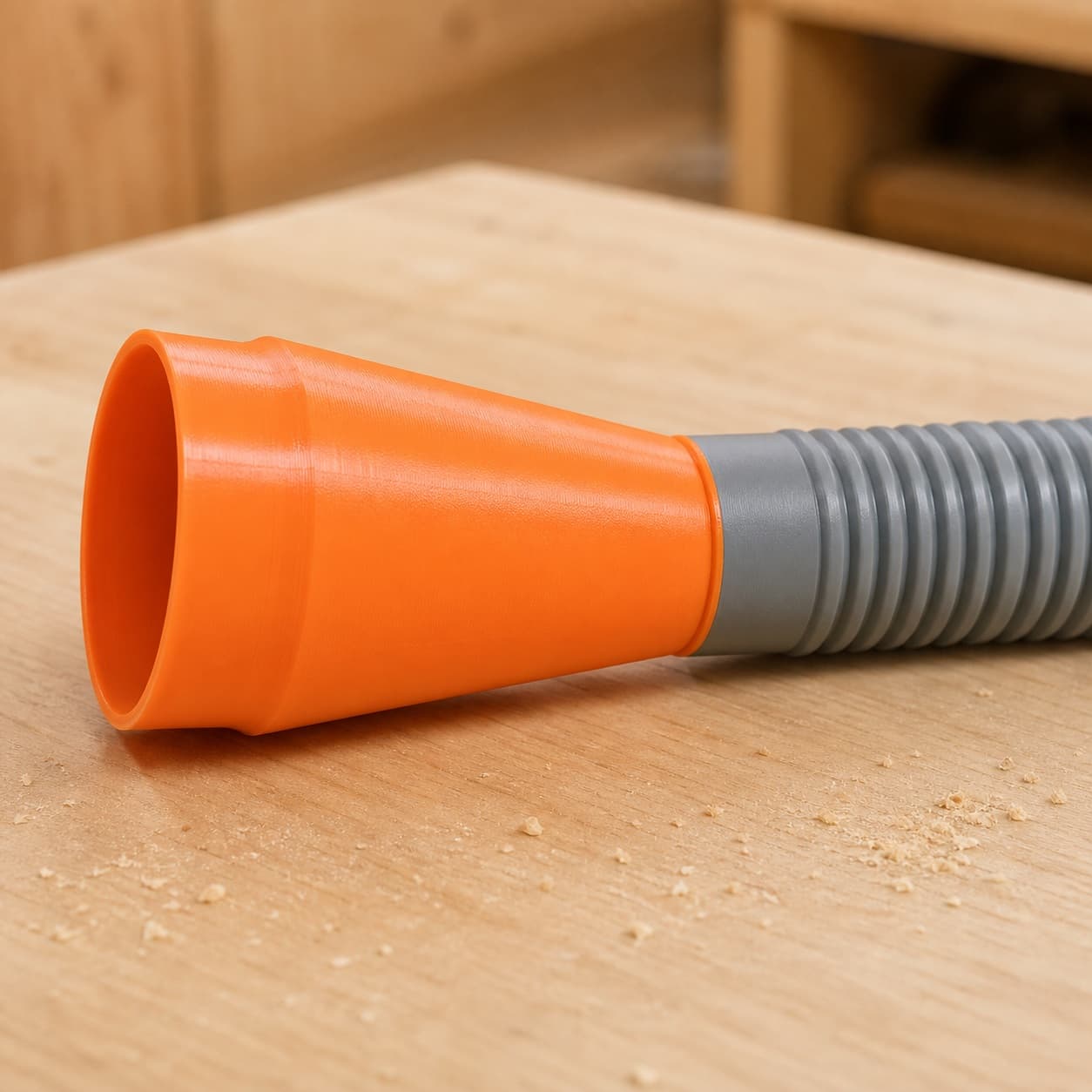 The 50110CC-WHD dust adapter connected to a plain shop vac hose