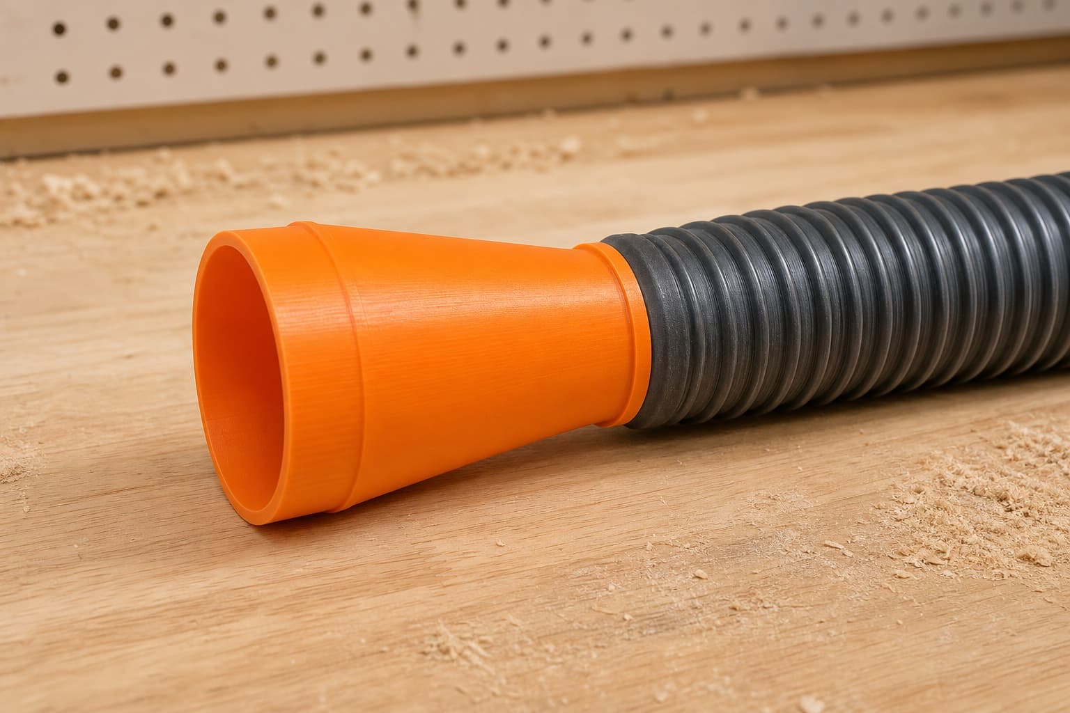 The 50110CC-WHD dust adapter connected to a plain shop vac hose