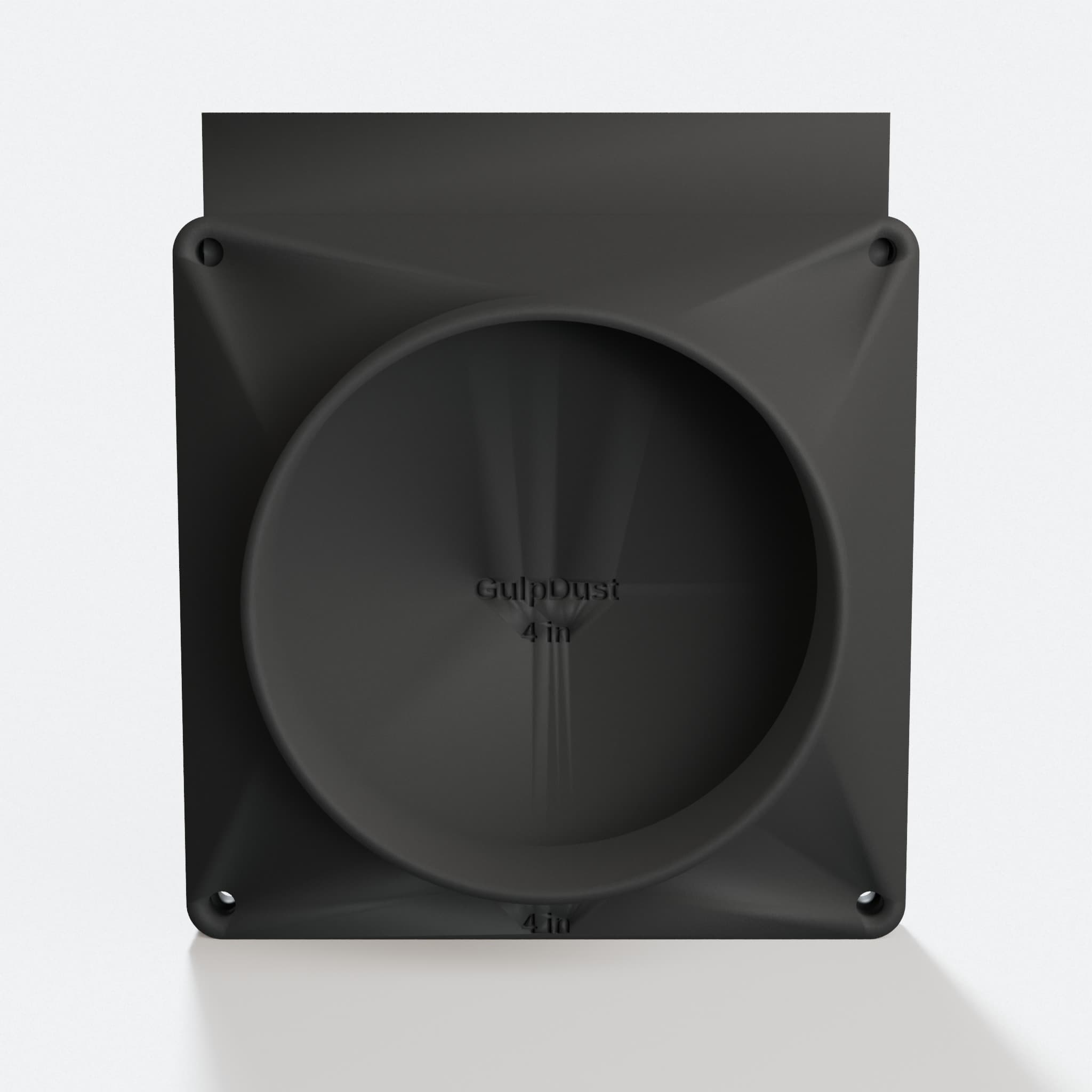 GulpDust 4 inch self-cleaning blast gate, two round flanges with a flat blade sliding in the gap between them