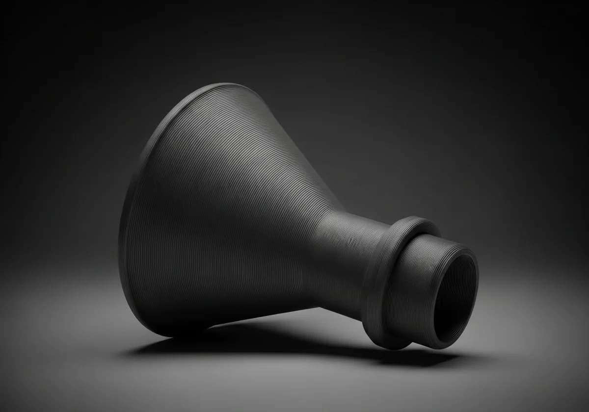A matte graphite PETG dust collection adapter, one end sized to a power tool port and the other to a shop vac hose